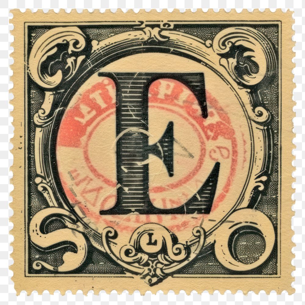 PNG  Stamp with alphabet E font art needlework.