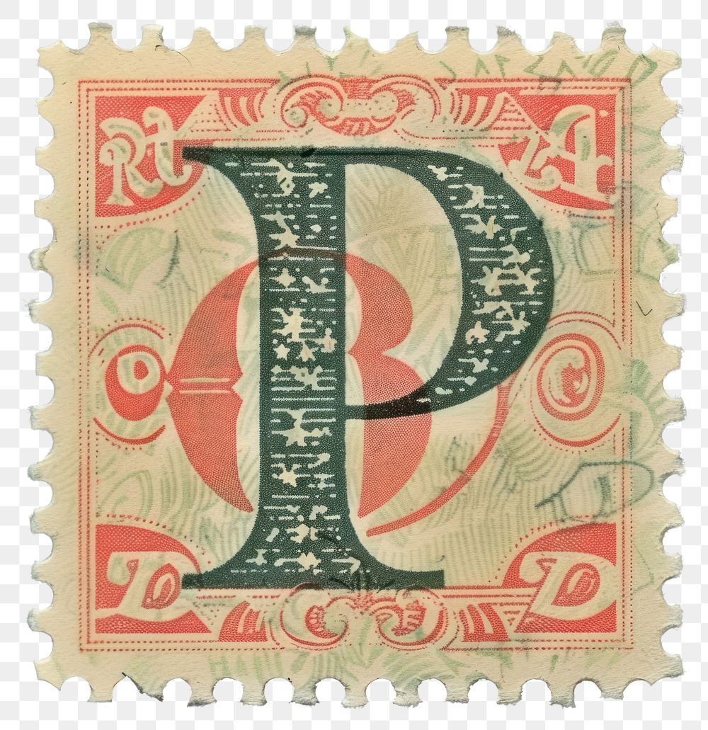 PNG  Stamp with alphabet P font calligraphy currency.