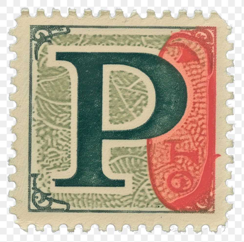 PNG  Stamp with alphabet P font text needlework.