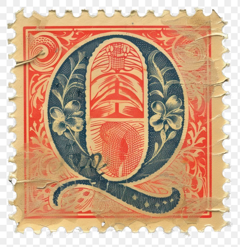 PNG  Stamp with alphabet Q font art calligraphy.