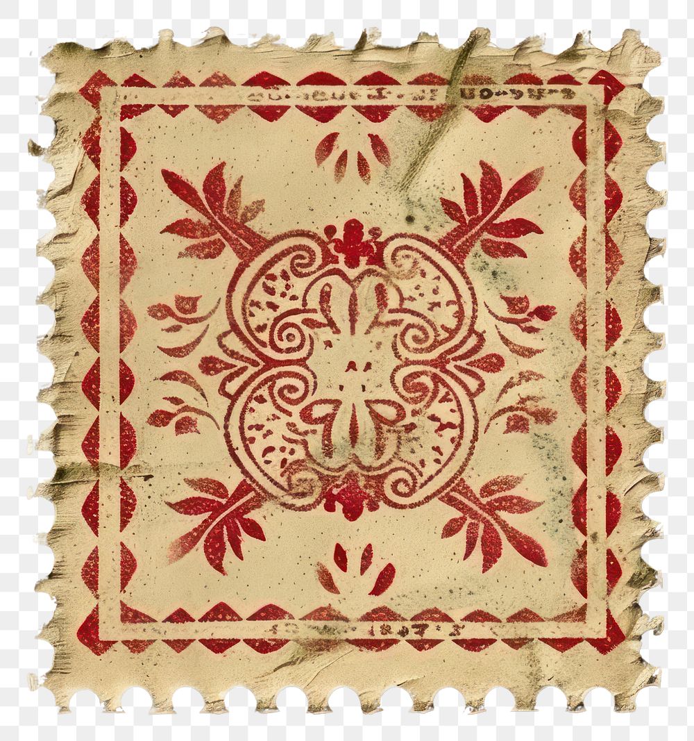 PNG  Postage stamp with ornament art backgrounds embroidery.