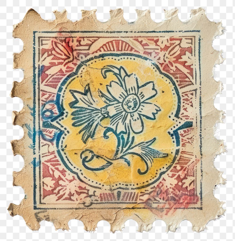 PNG  Postage stamp with ornament paper art calligraphy.