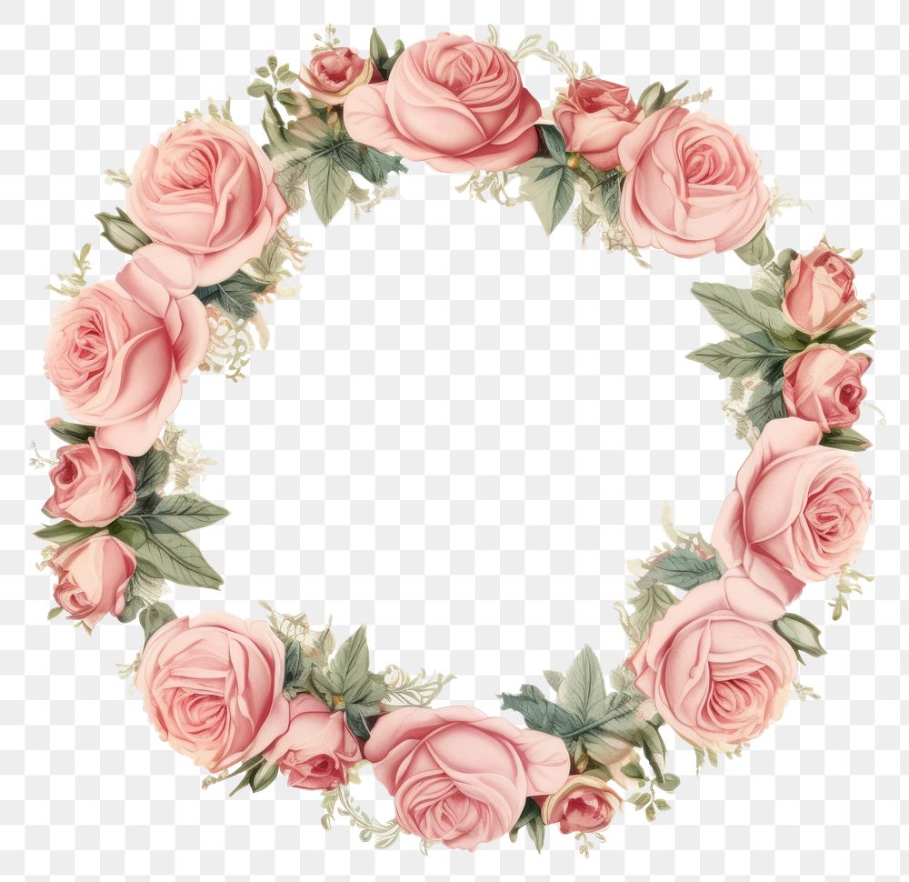 PNG Vintage rose circle frame pattern flower wreath.