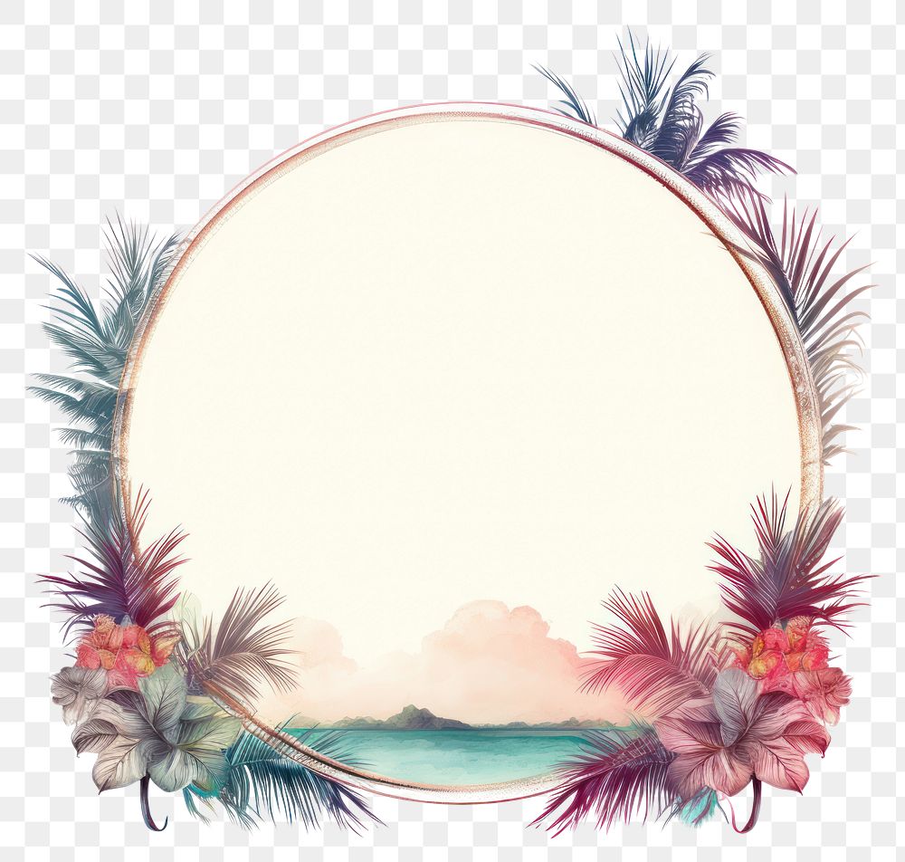 PNG Vintage tropical circle frame outdoors nature white background.