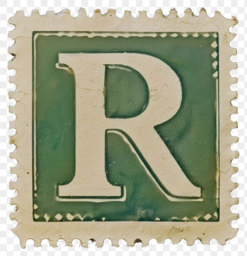 PNG  Stamp with alphabet R number font text.
