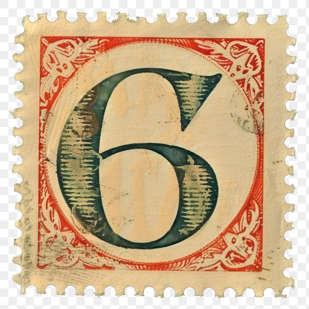PNG  Stamp alphabet number 6 font calligraphy pattern.