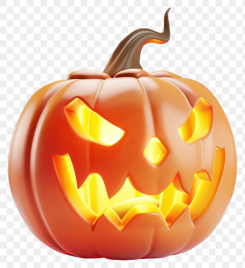 PNG 3D Illustration of glowing halloween pumpkin vegetable festival produce.