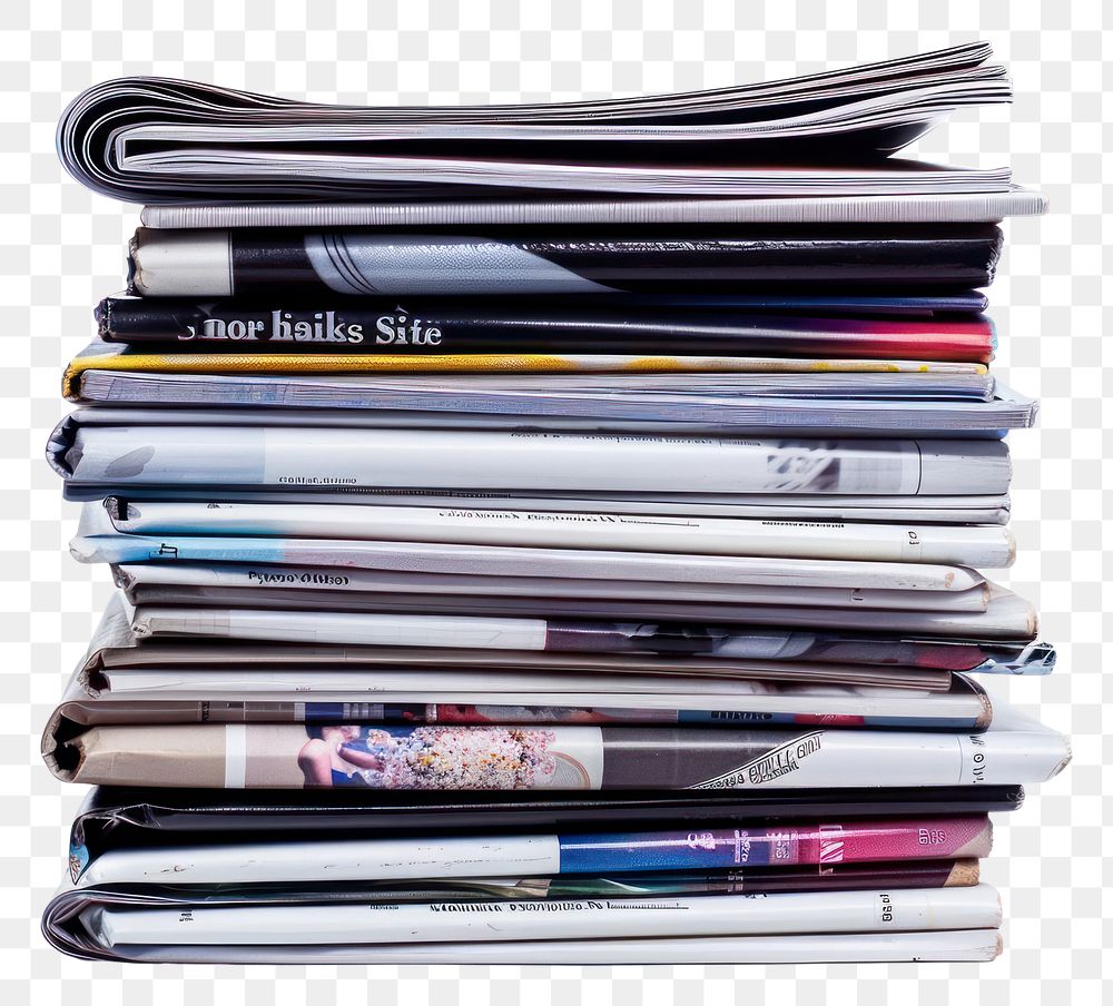 PNG Stack of magazines newspaper text.