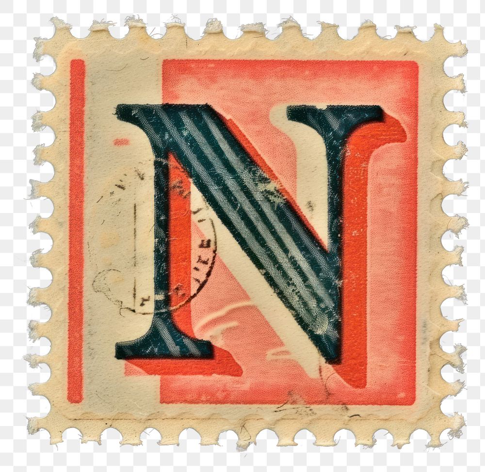 PNG  Stamp with alphabet N font text art.