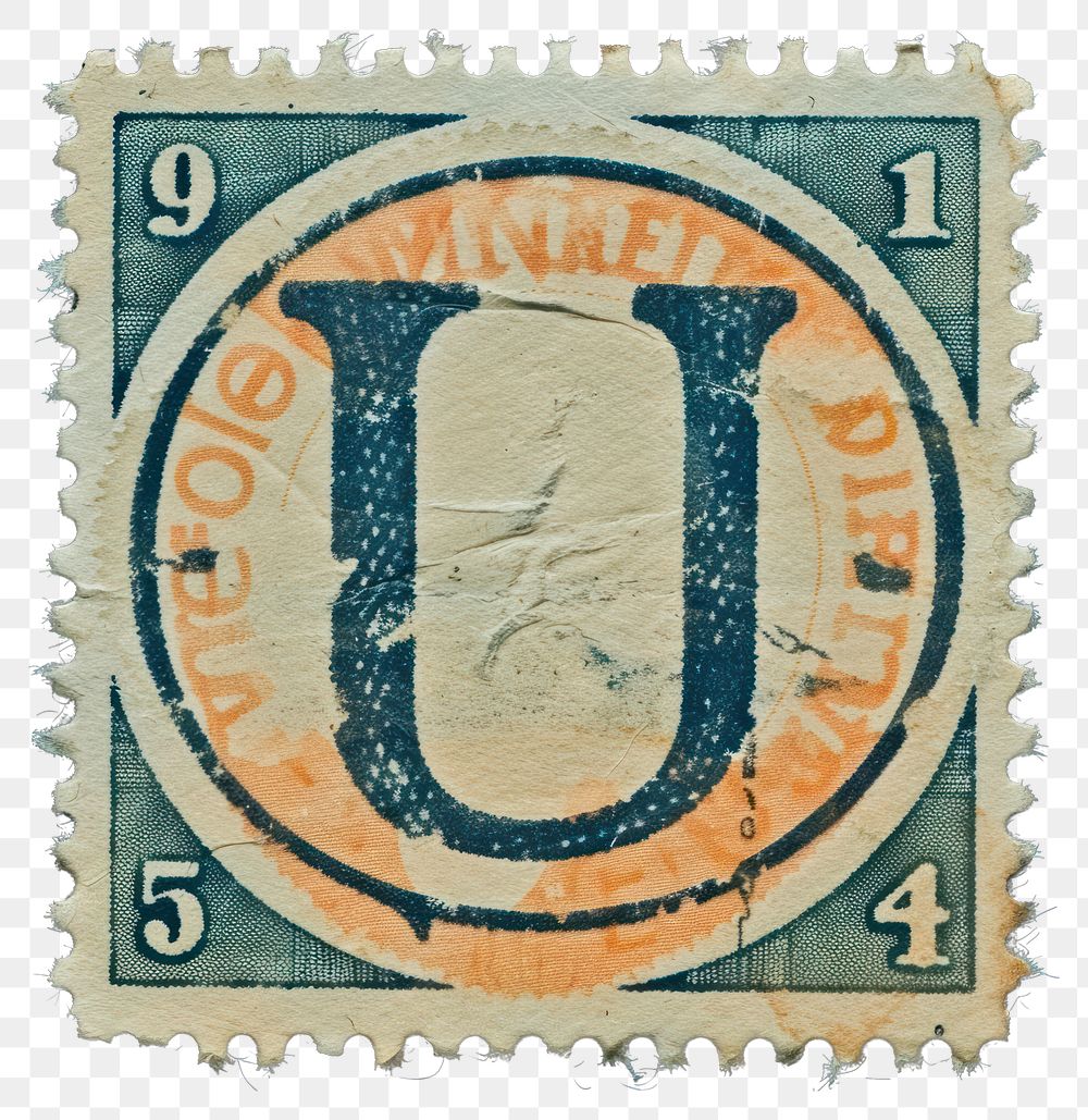 PNG  Stamp with alphabet U font text art.