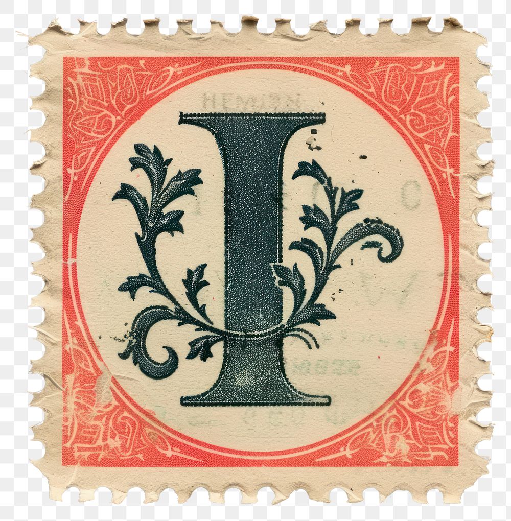 PNG  Stamp with alphabet I font text art.