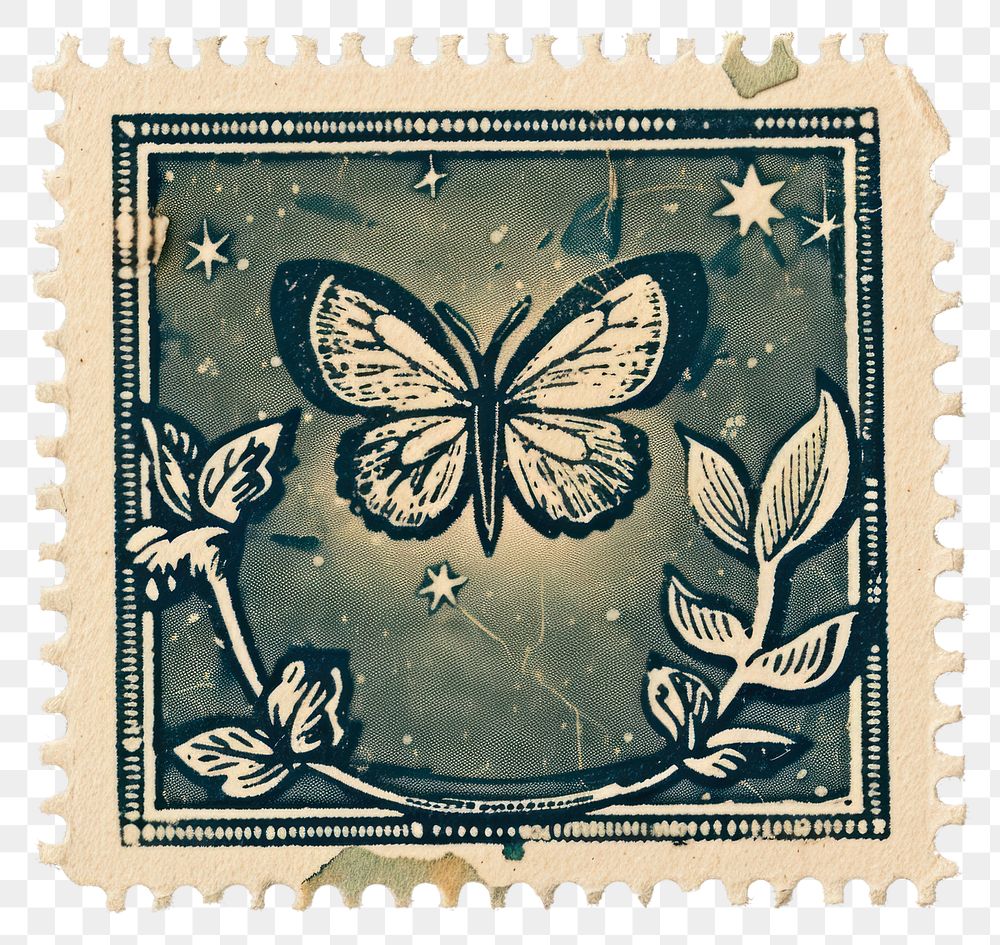 PNG  Vintage postage stamp blackboard butterfly pattern.