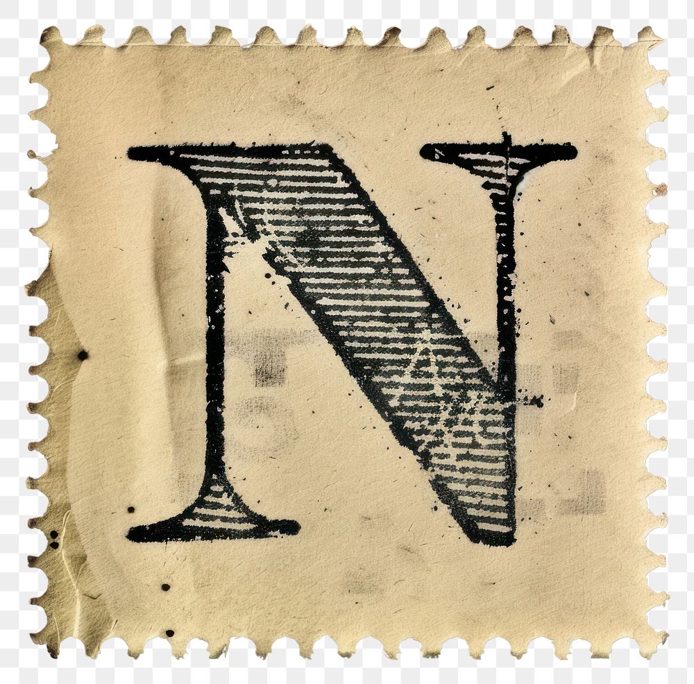 PNG  Stamp with alphabet N paper font text.