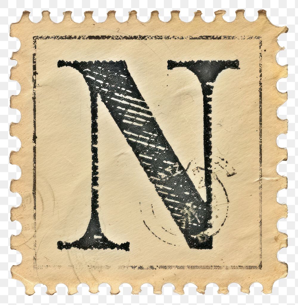 PNG  Stamp with alphabet N number paper text.
