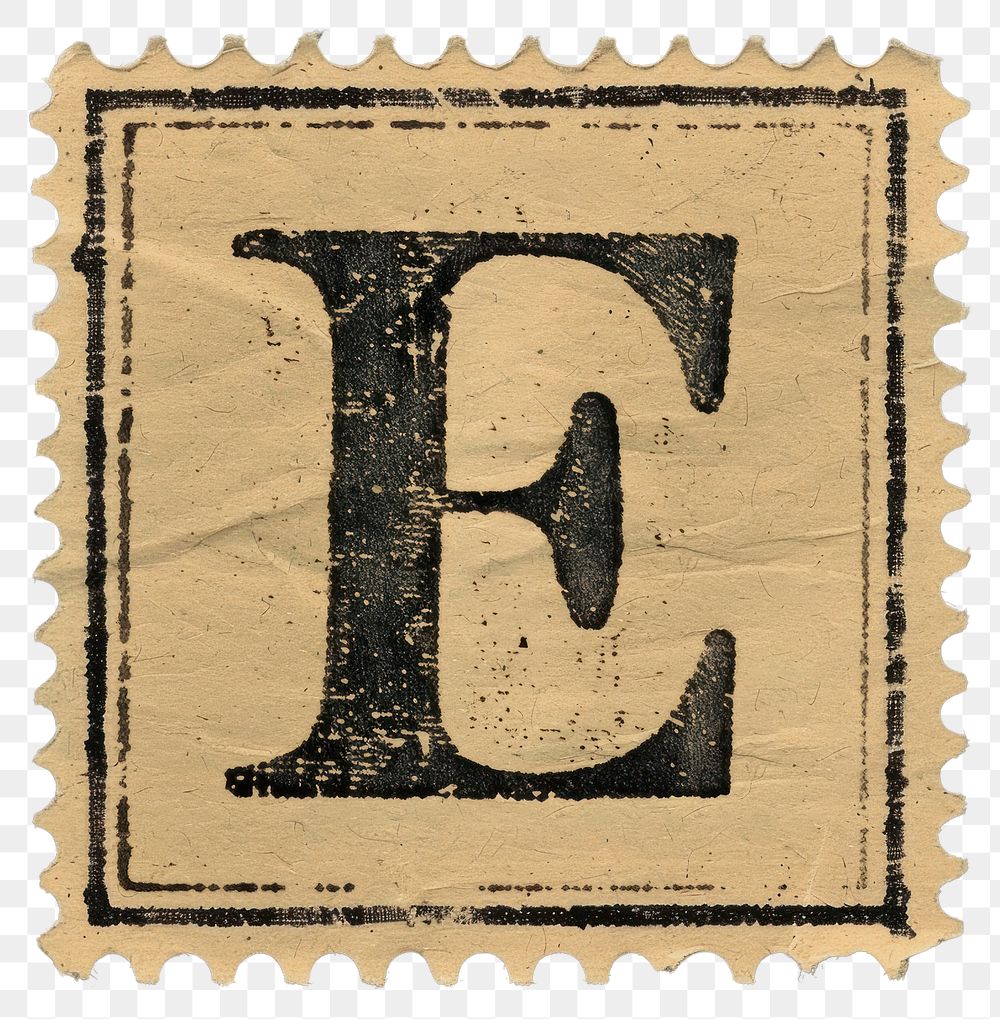 PNG  Stamp with alphabet E number paper text.