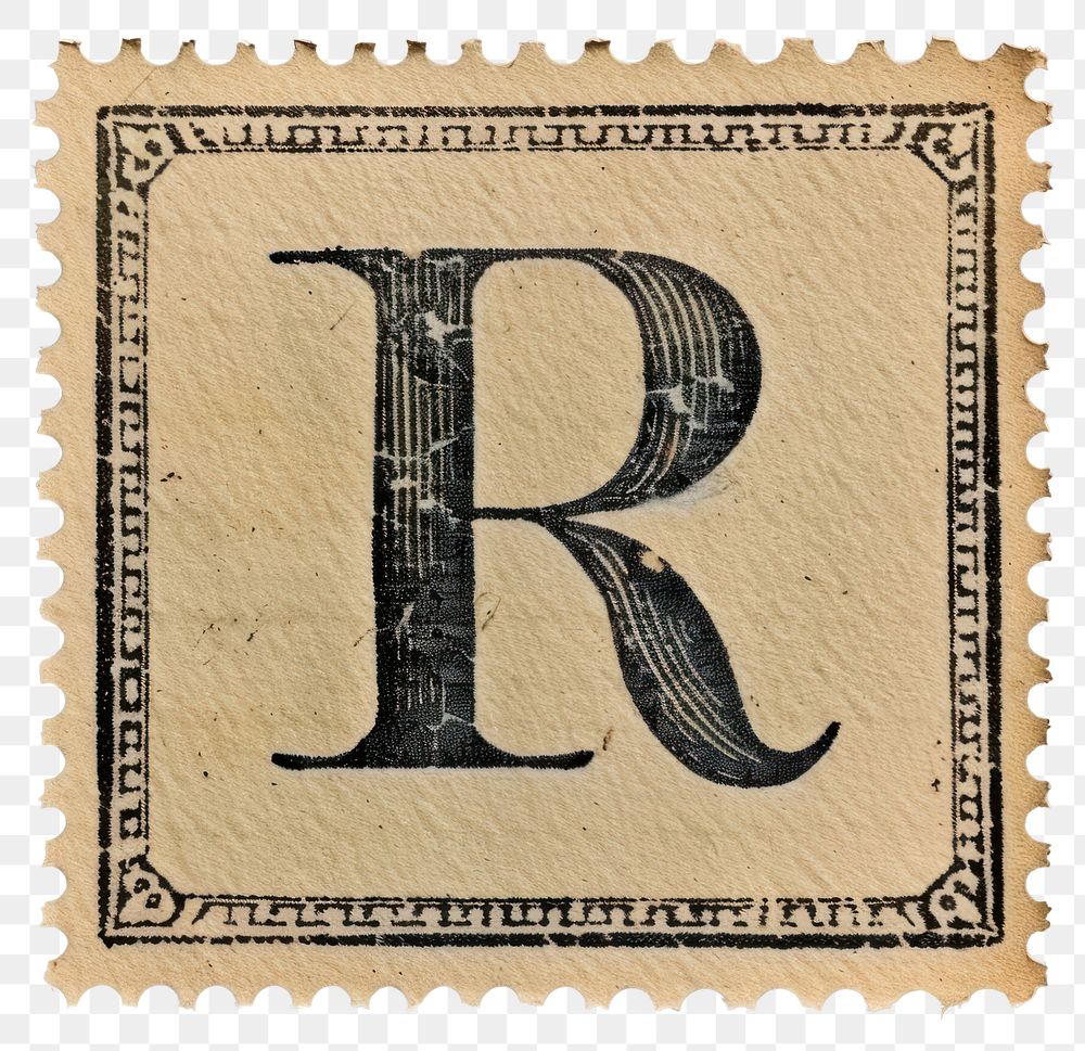 PNG  Stamp with alphabet R font text calligraphy.