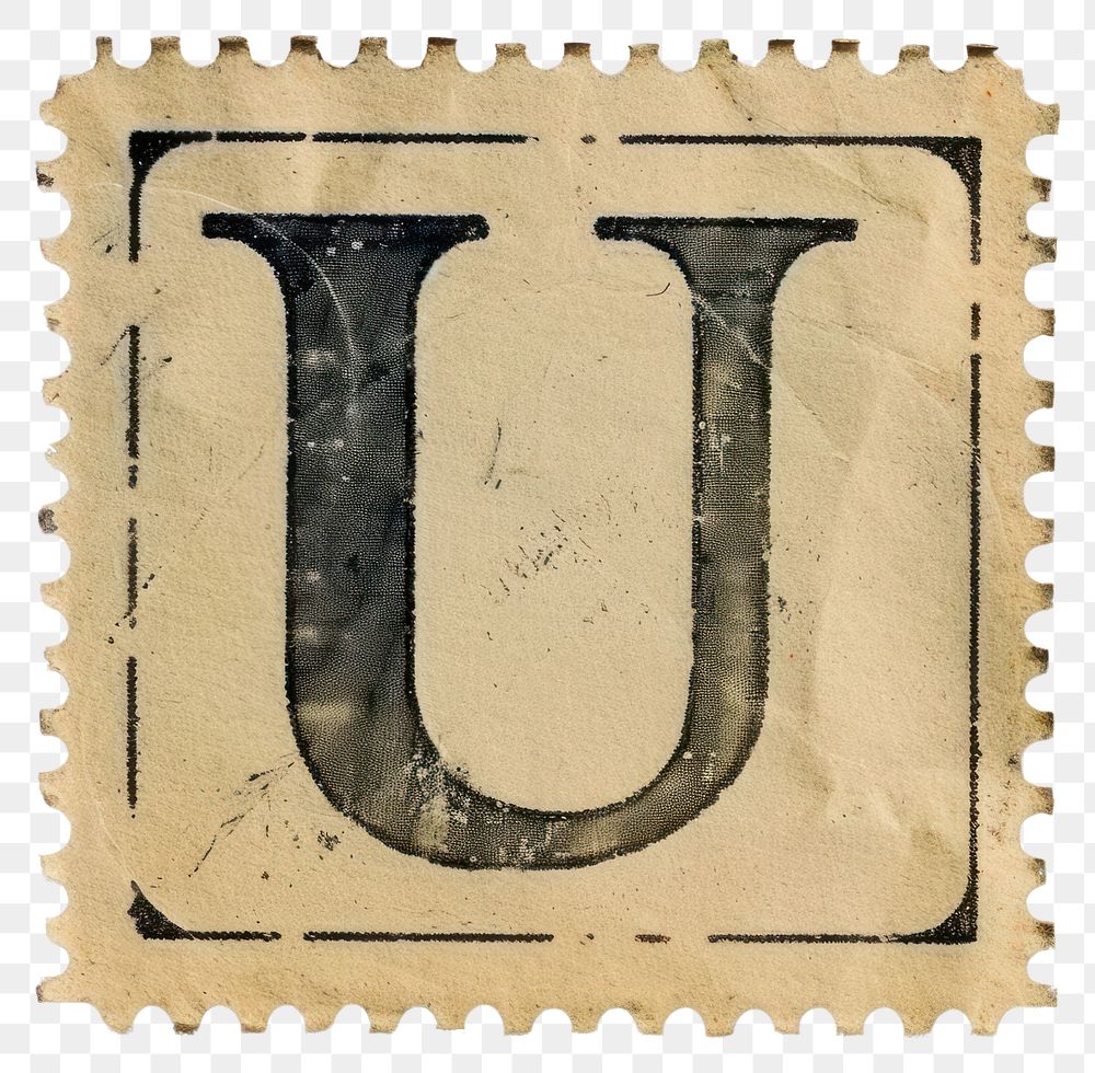 PNG  Stamp with alphabet U text font rectangle.