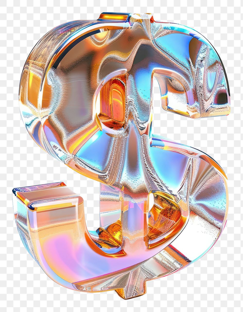 PNG 3d render of a Dollar icon symbol in surreal abstract style number metal text.