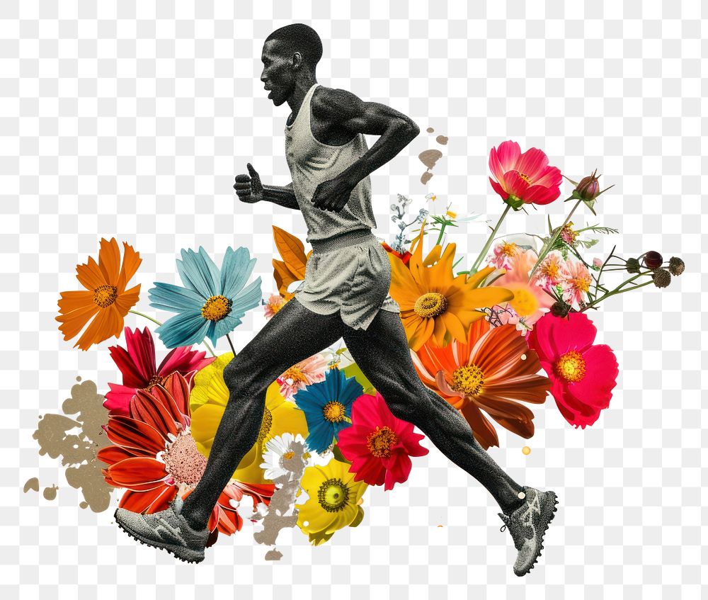 PNG Paper collage of marathon flower footwear running