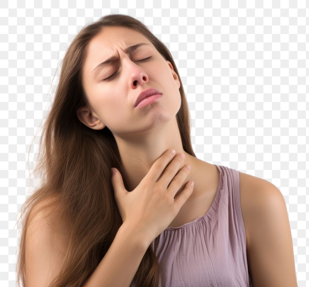 PNG Girl coughing into elbow adult pain white background.