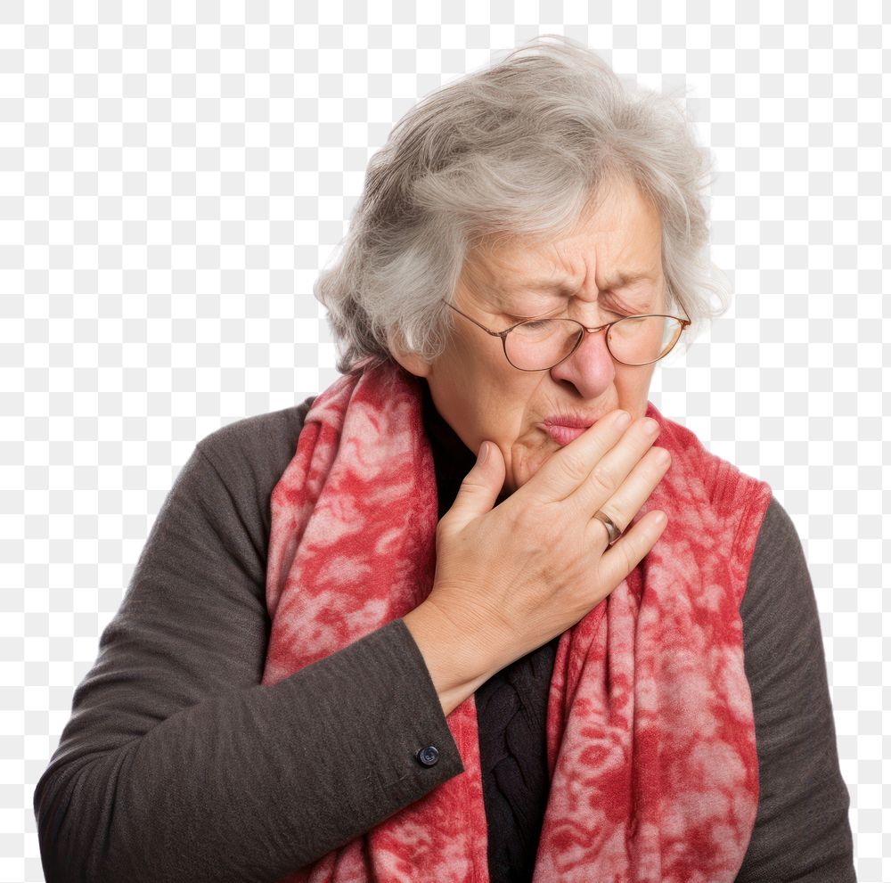 PNG Grandma coughing adult white background accessories.