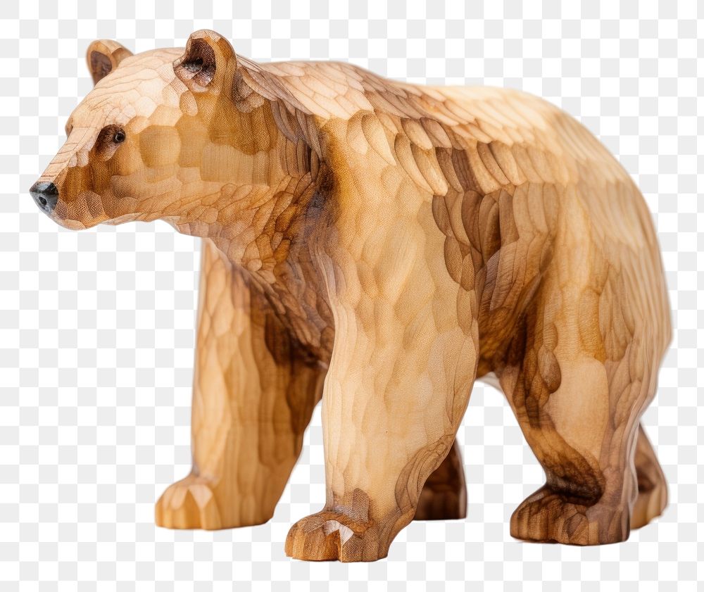 PNG Handcrafted wooden bear mammal animal white background.