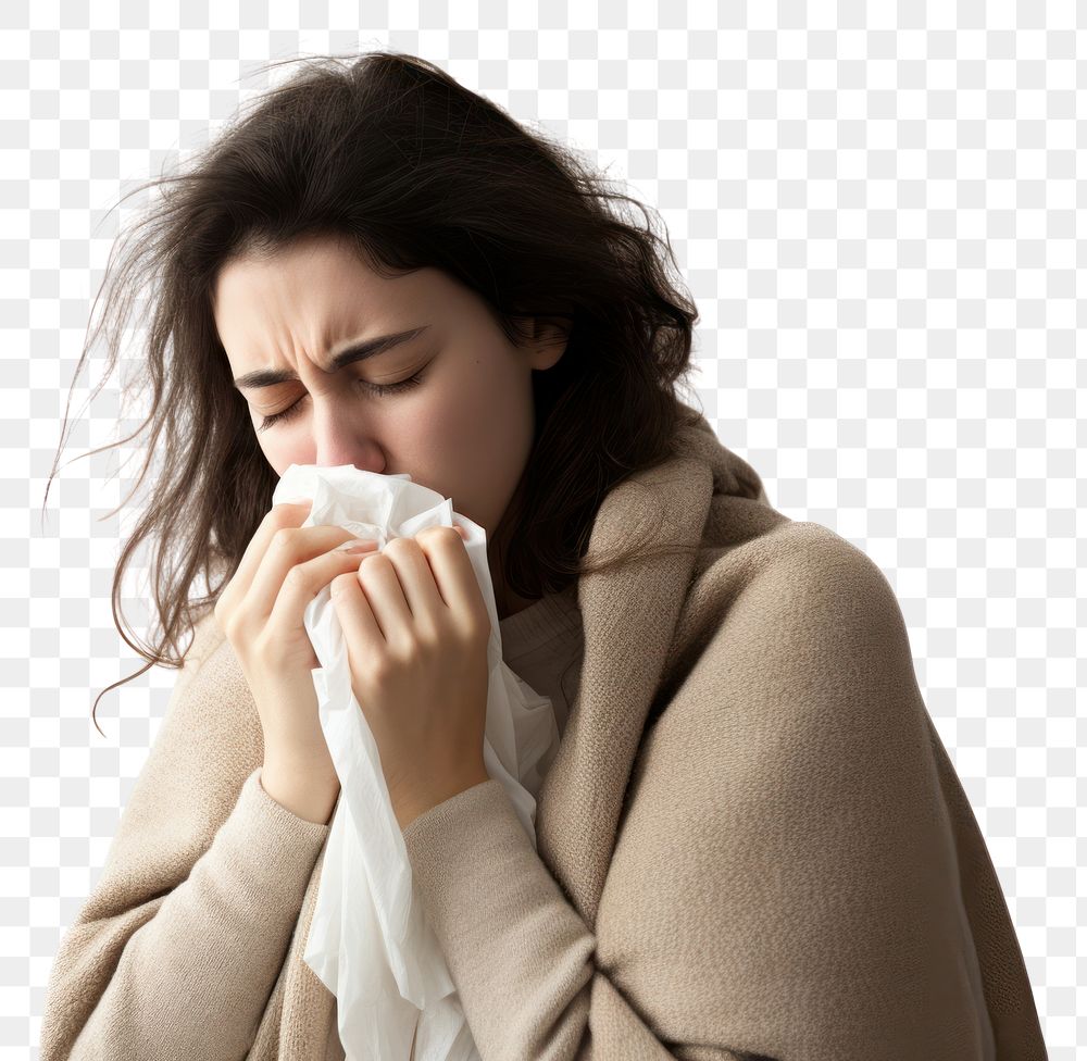 PNG Sick girl coughing sweater adult white.