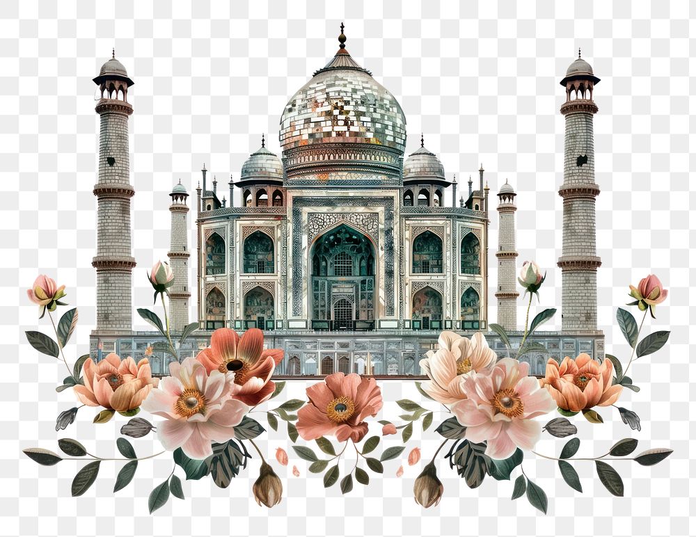 PNG  Flower Collage Taj Mahal architecture building pattern