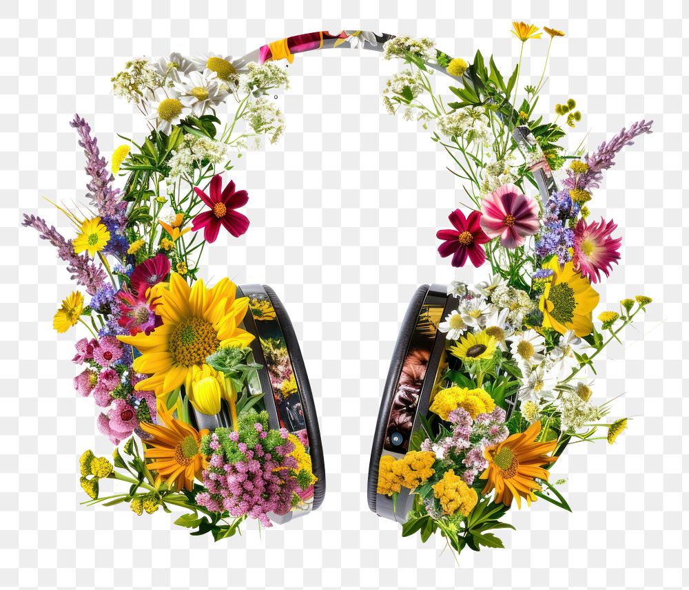 PNG  Flower Collage Headphones flower pattern plant