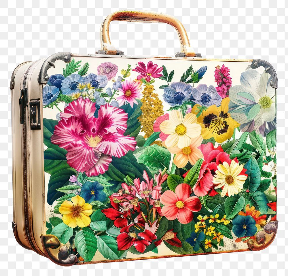 PNG Luggage flower suitcase handbag.