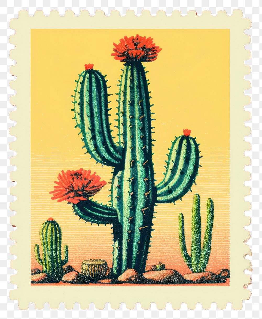 PNG Cactus Risograph style cactus plant postage stamp.