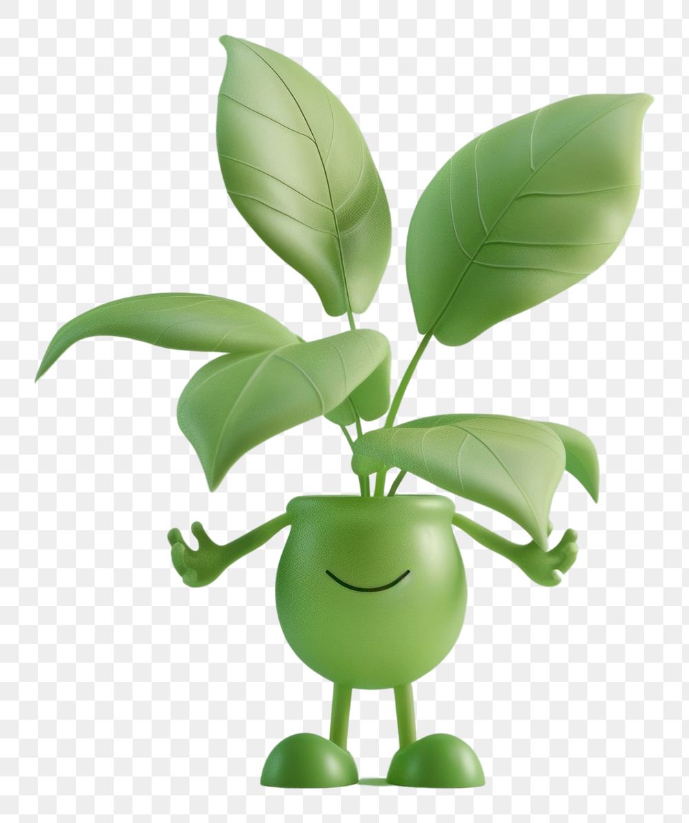 PNG 3d plant character cartoon green leaf.