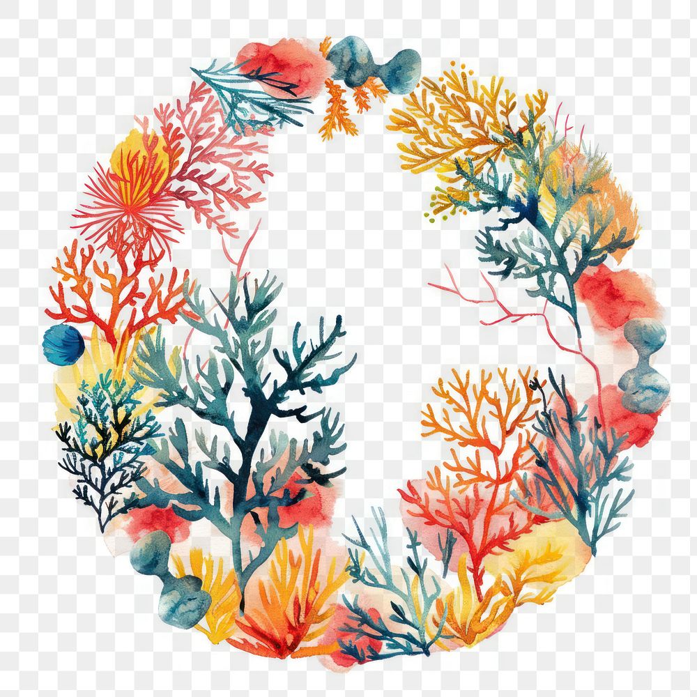 PNG Coral reef border watercolor outdoors pattern nature.