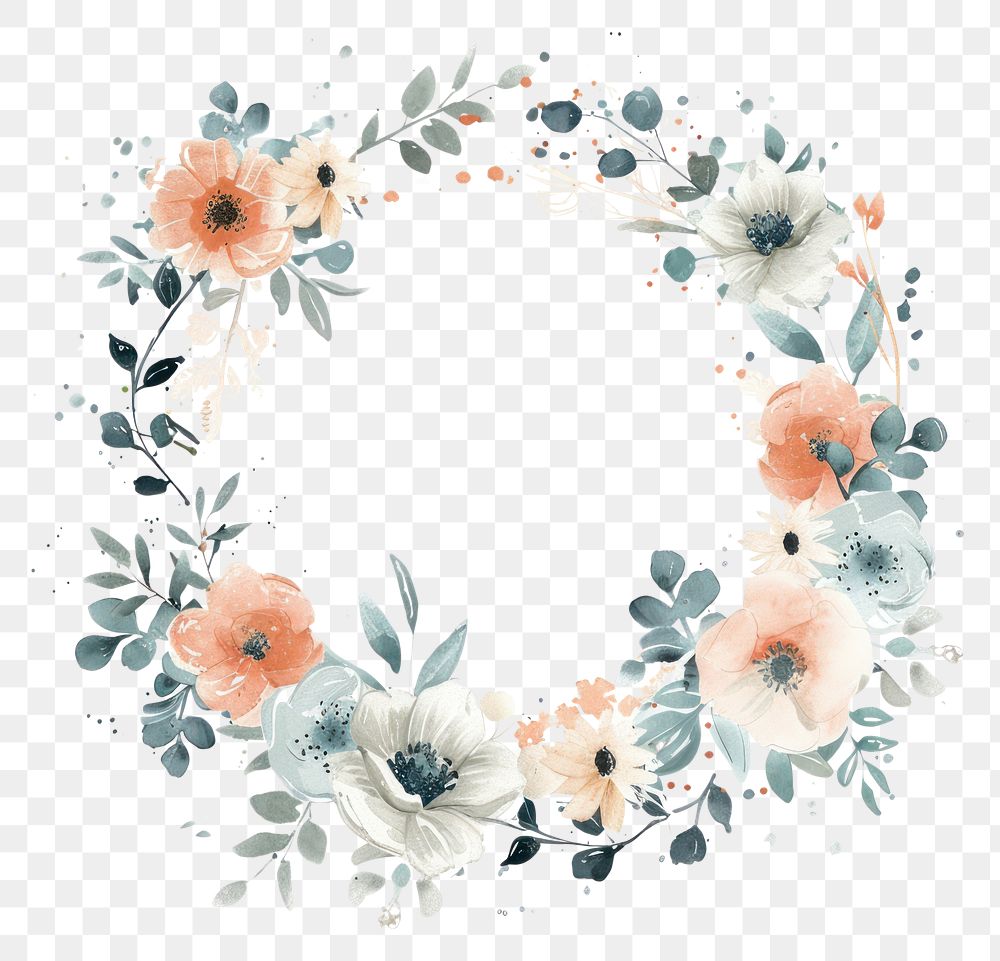 PNG Funeral border watercolor pattern flower wreath.