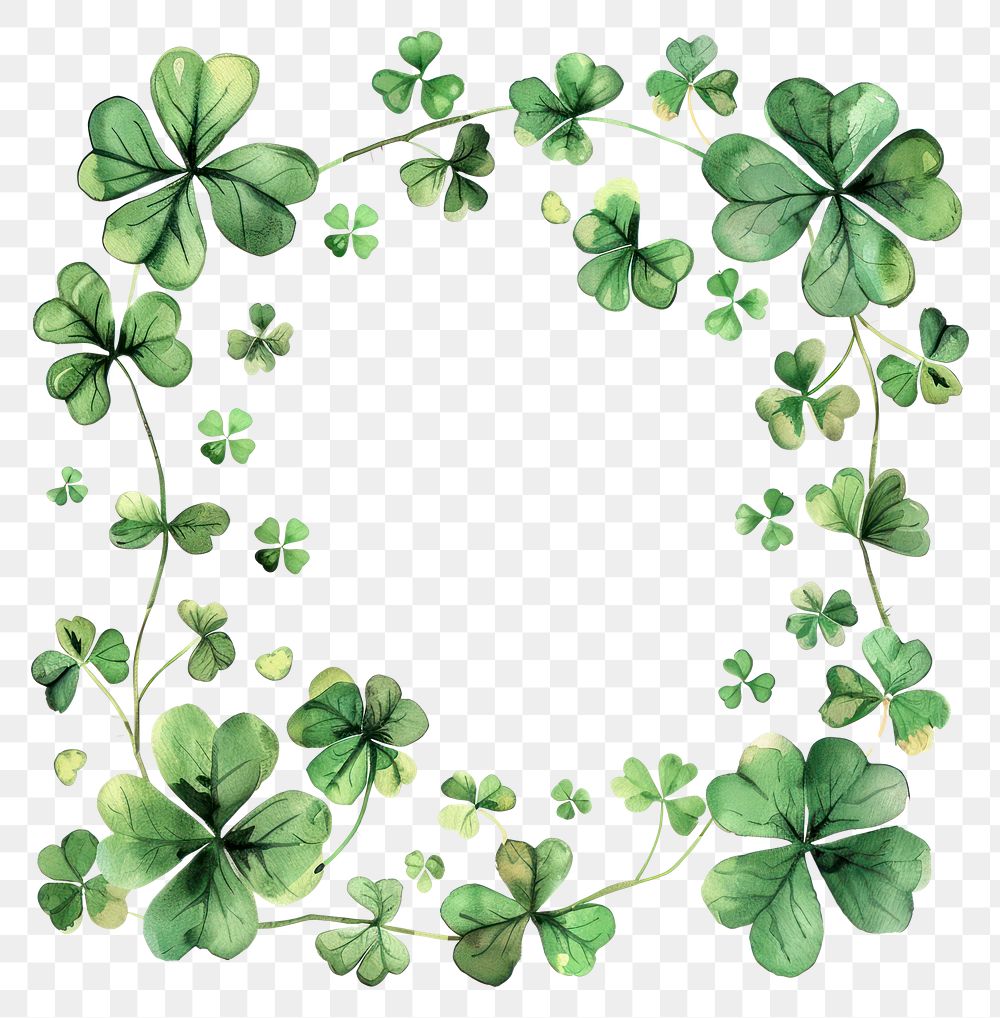 PNG Green clover border watercolor backgrounds pattern plant.