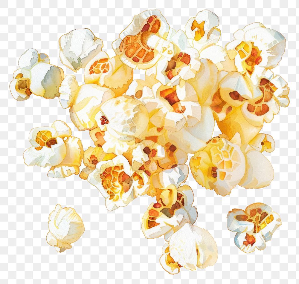PNG Popcorn border watercolor food white background freshness.