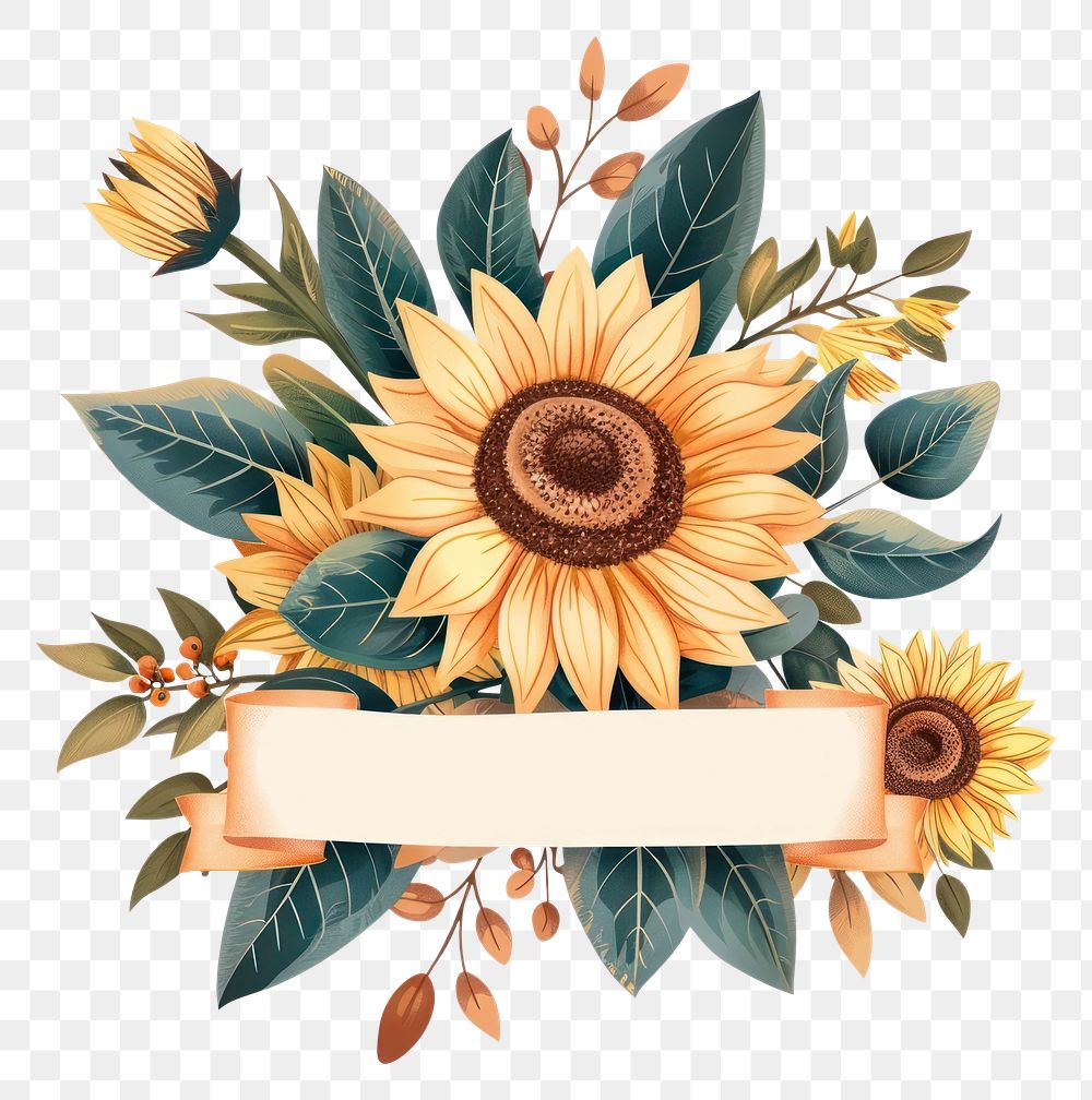 PNG  With minimal sunflower leaves asteraceae graphics blossom.
