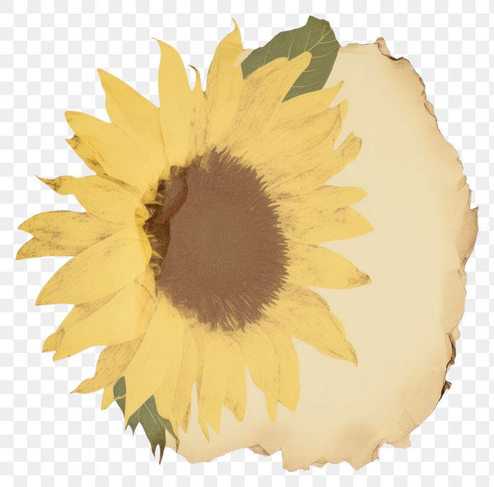 PNG Sunflower plant paper white background.