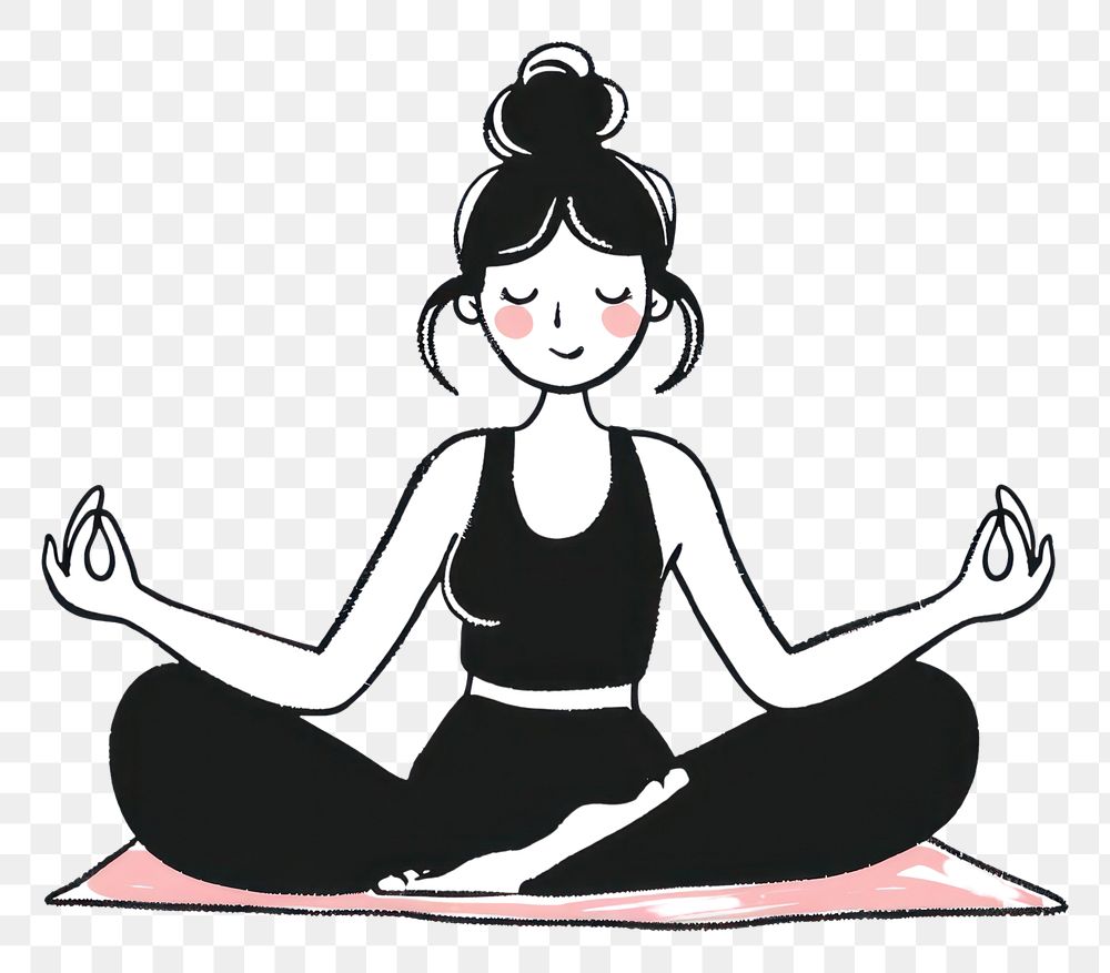 PNG Doodle illustration yoga woman cartoon cross-legged spirituality.