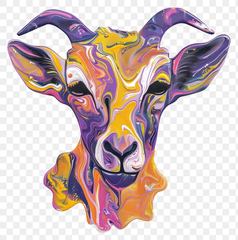 PNG  Acrylic pouring goat livestock purple animal.