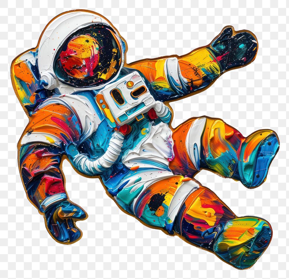 PNG  Acrylic pouring paint astronaut painting collage person.