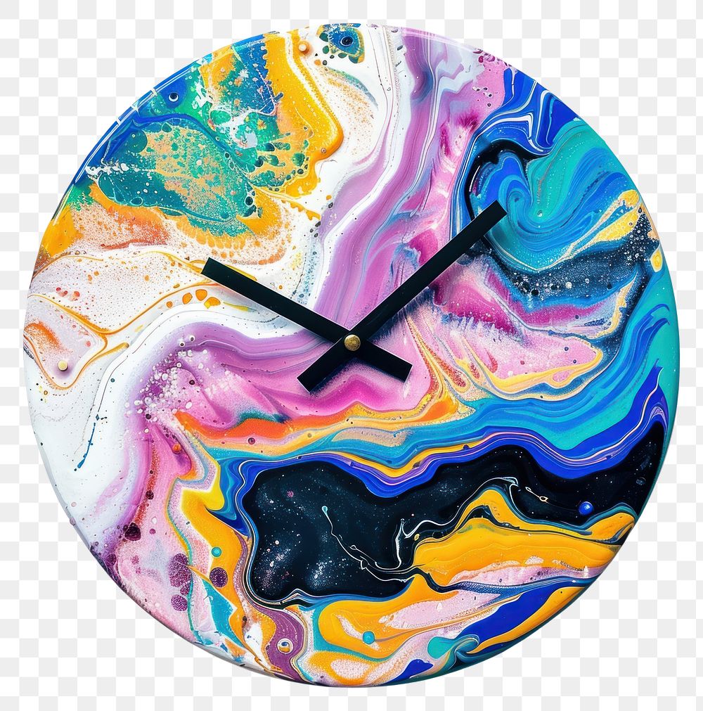 PNG  Acrylic pouring paint clock plate art wall clock.