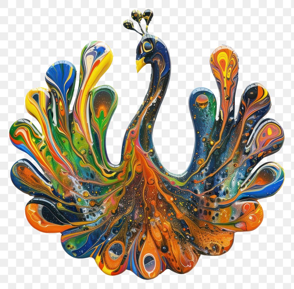 PNG  Acrylic pouring peacock accessories accessory ornament.