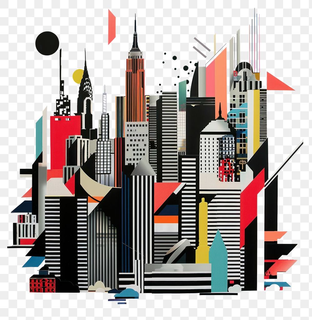 PNG Cut paper collage with new york city illustrated painting graphics