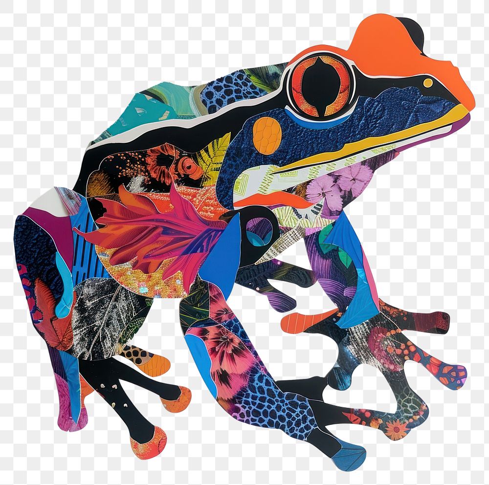 PNG Cut paper collage with frog amphibian wildlife clothing.