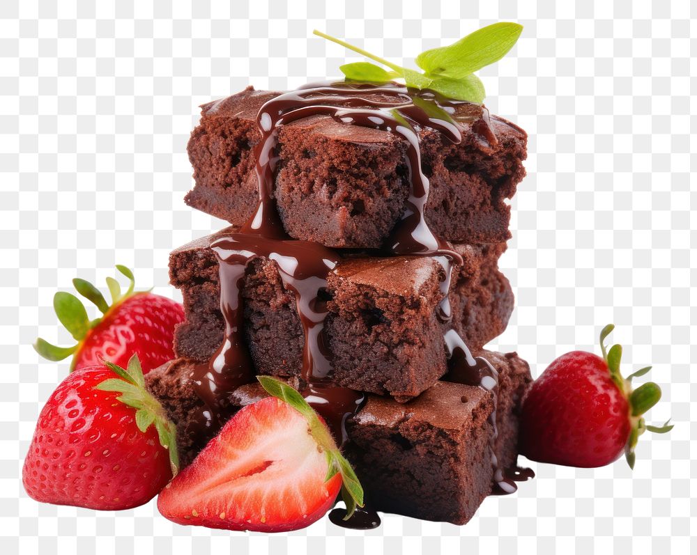 PNG Pieces of fresh stawberry brownie chocolate dessert fruit