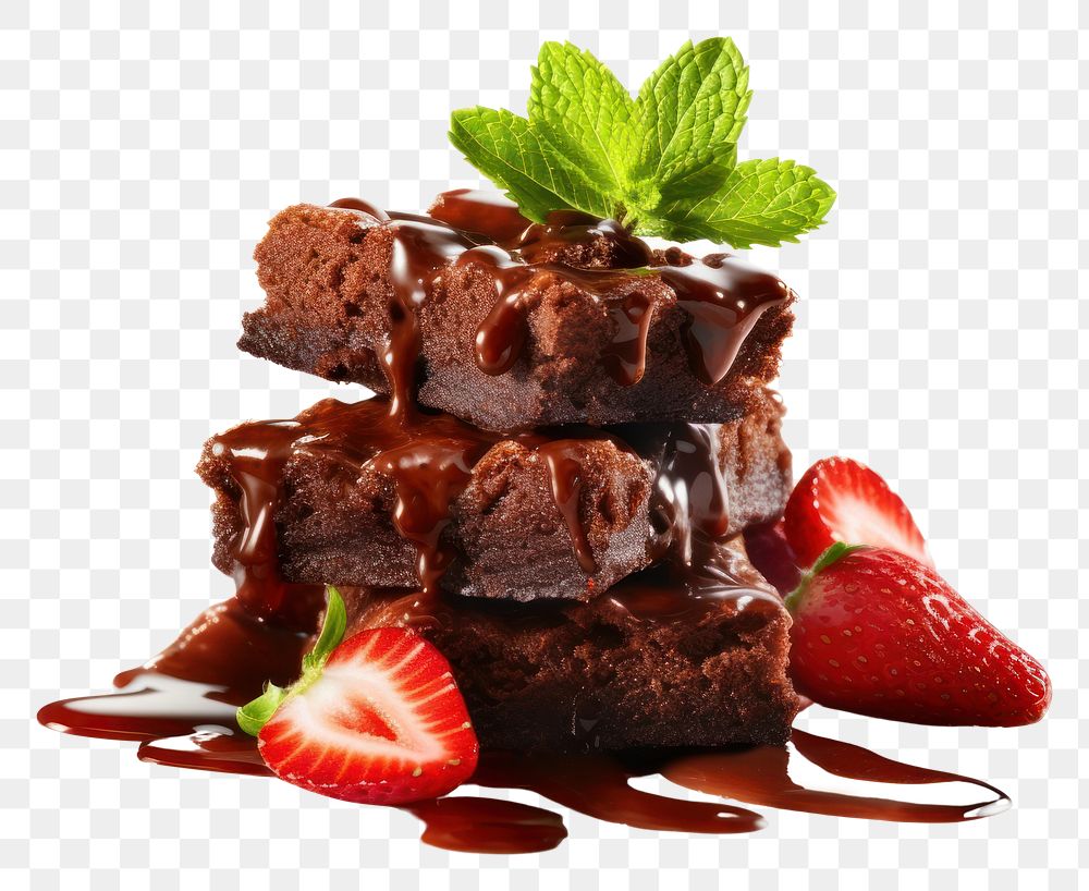 PNG Pieces of fresh stawberry brownie chocolate dessert fruit.