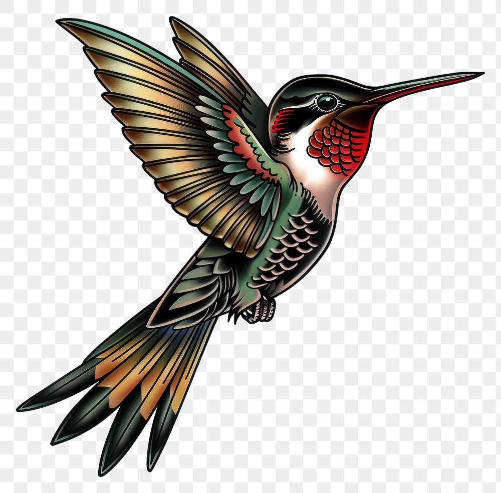 PNG Traditional tattoo illustration of a humming bird hummingbird animal flying.