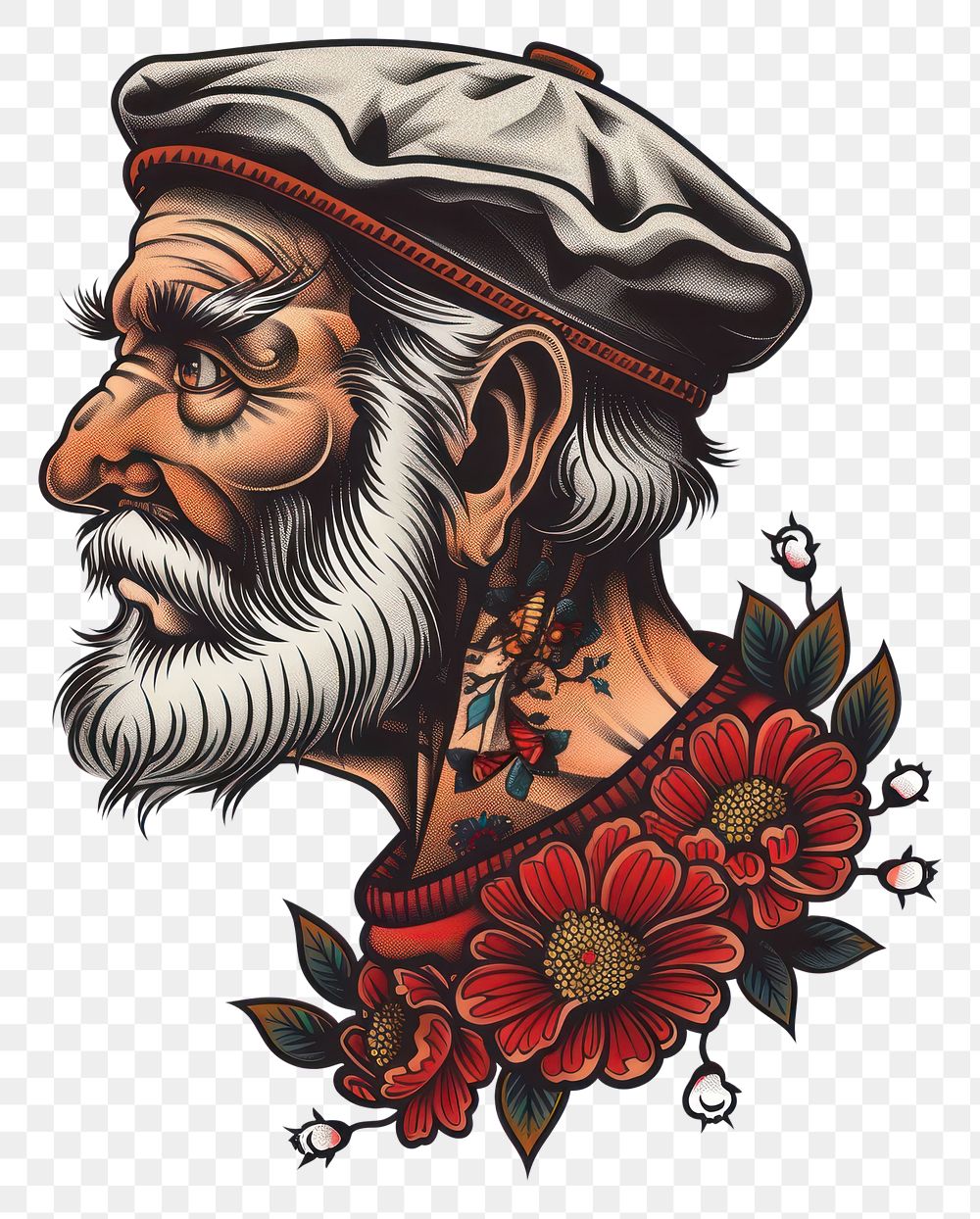 PNG Traditional tattoo illustration of a old man illustrated drawing person.