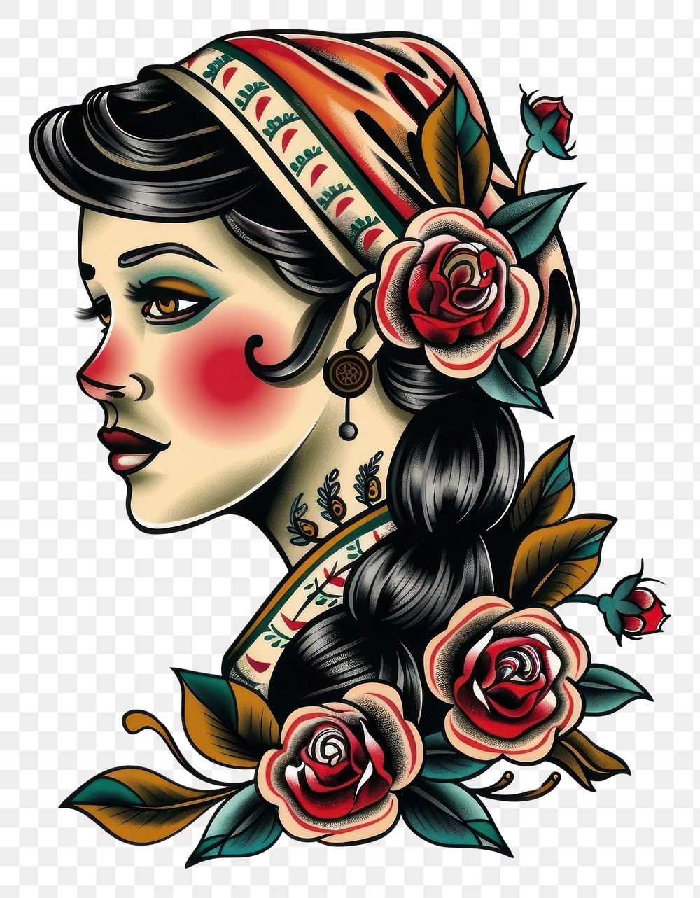 PNG Traditional tattoo illustration of a women photography illustrated accessories.